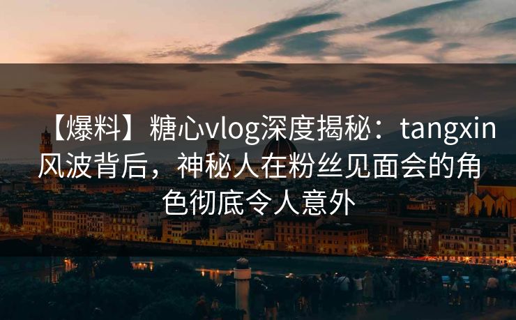 【爆料】糖心vlog深度揭秘：tangxin风波背后，神秘人在粉丝见面会的角色彻底令人意外