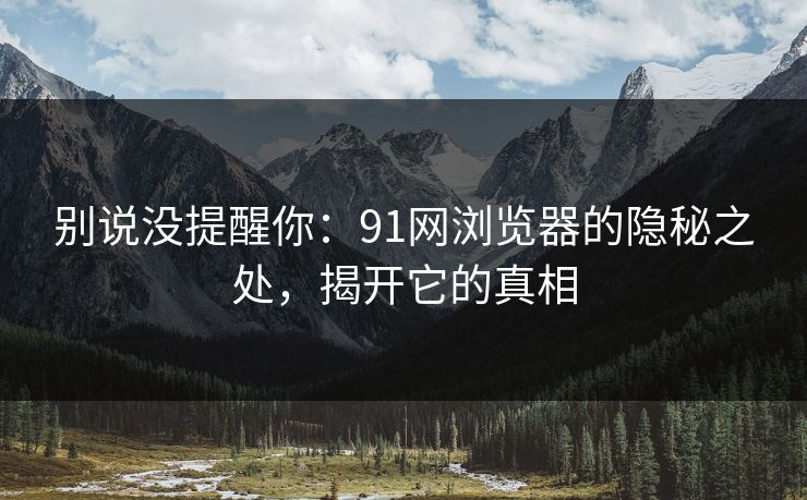 别说没提醒你：91网浏览器的隐秘之处，揭开它的真相