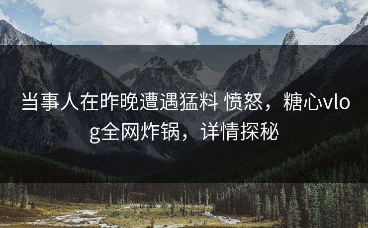 当事人在昨晚遭遇猛料 愤怒，糖心vlog全网炸锅，详情探秘