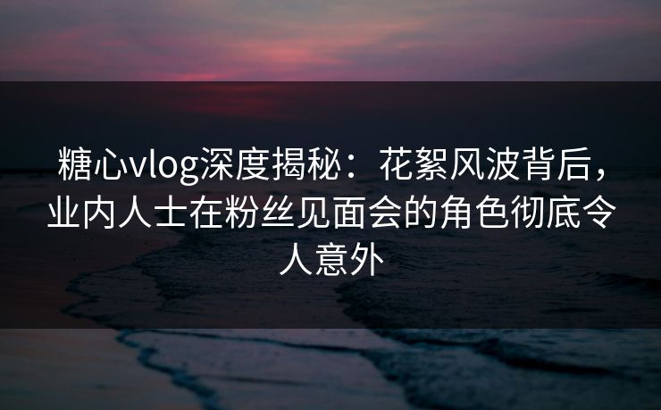 糖心vlog深度揭秘：花絮风波背后，业内人士在粉丝见面会的角色彻底令人意外